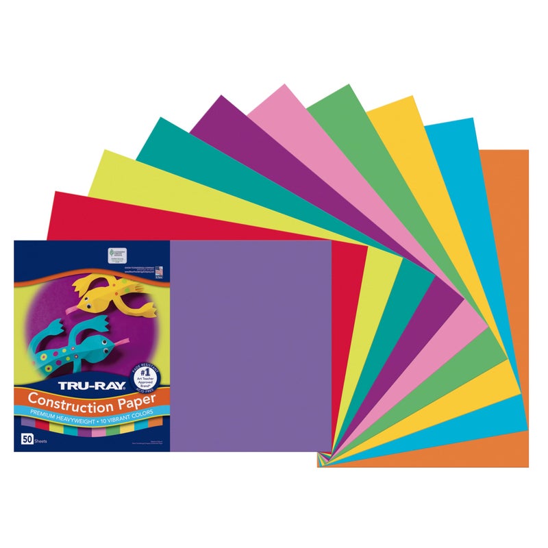 Tru-RayÂ® Construction Paper, 50% Recycled, Assorted Colors, 12" x 18", Pack of 50 Sheets - Image 1